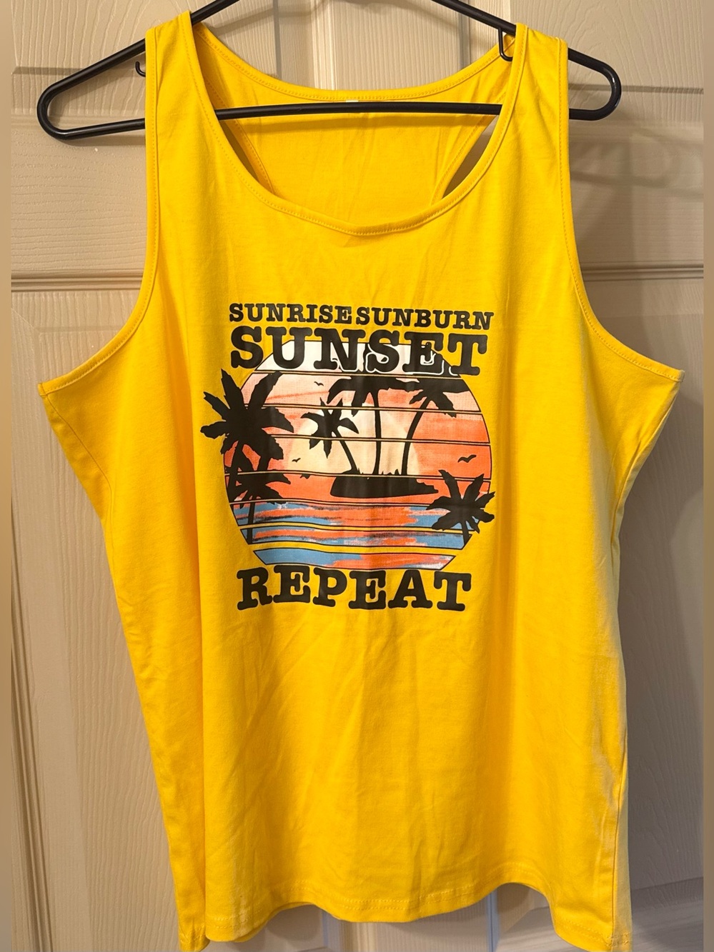 Sunrise Sunburn Sunset Repeat Yellow Graphic Tank Top XL